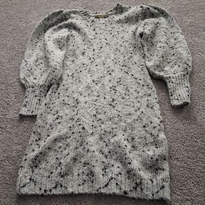 Melonie T Baloon Sleeve Speckled Light Gray Knit Sweater Dress